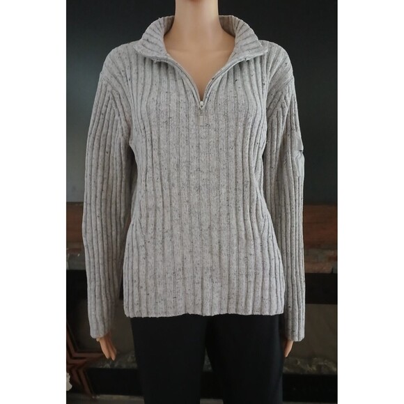 Liz Claiborne Tops - Liz Claiborne Womens LARGE Knit Sweater Long Sleeve Mock Zip Up Neck Arm Pocket